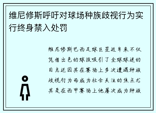 维尼修斯呼吁对球场种族歧视行为实行终身禁入处罚 维尼修斯呼吁对球场种族歧视行为实行终身禁入处罚